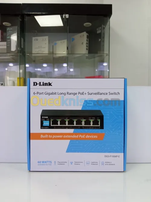 D-Link 6-Port Gigabit PoE Switch with 4 Long Reach PoE Ports and 2 Uplink Ports DGS-F1006P-E