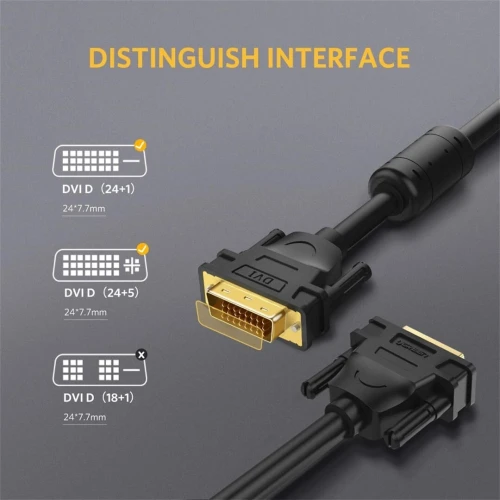 ugreen dvi 24 1 male to male cable gold plated 1.5m black