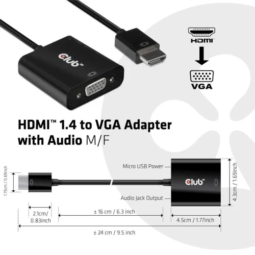 CABLE CLUB 3D CAC-1302 - HDMI 1.4 MALE TO VGA FEMALE ACTIVE ADAPTER WITH AUDIO