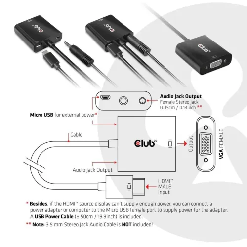 CABLE CLUB 3D CAC-1302 - HDMI 1.4 MALE TO VGA FEMALE ACTIVE ADAPTER WITH AUDIO
