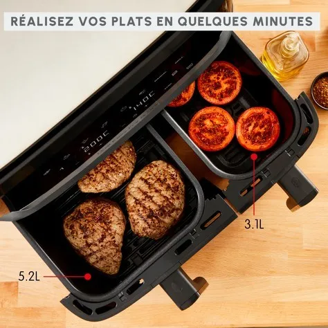 Moulinex Friteuse sans huile Dual Easy Fry & Grill EZ905B20-2700W - 8 programmes - 2 Tirroire- 8.3L