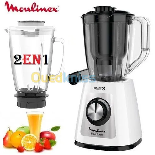 Blender Moulinex  800W Blendforce 2 en 1 + Bol Centrifugeuse-LM43Q110-Blanc