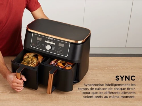 Friteuse sans huile Ninja Foodi MAX DualZone Air Fryer, 2 Tiroirs, 9,5L 6en1  Cuivre/Noir
