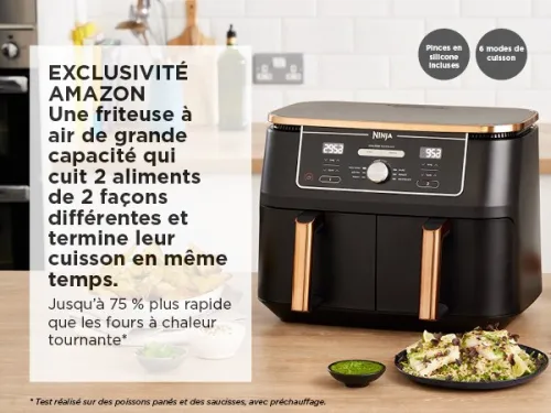 Friteuse sans huile Ninja Foodi MAX DualZone Air Fryer, 2 Tiroirs, 9,5L 6en1  Cuivre/Noir