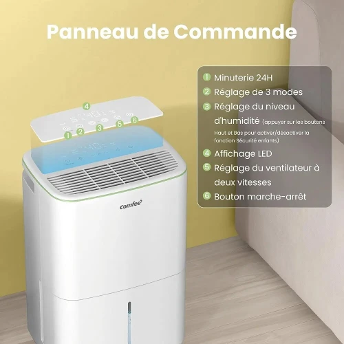 COMFEE Déshumidificateur Compacte Absorbe jusqu'à 10L