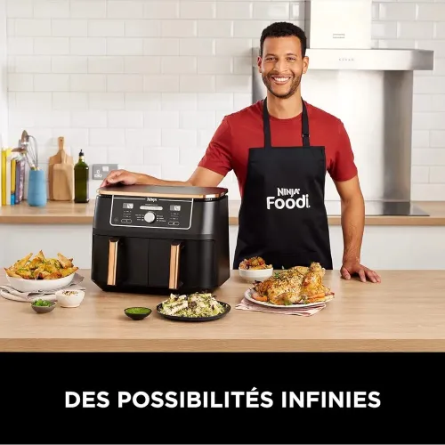 Friteuse sans huile Ninja Foodi MAX DualZone Air Fryer, 2 Tiroirs, 9,5L 6en1  Cuivre/Noir