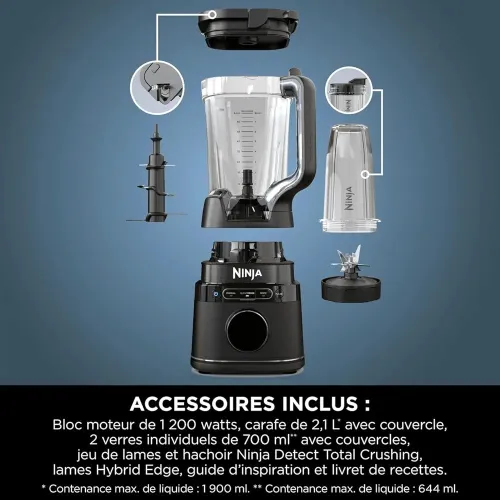 Ninja Power Blender Pro 2-en-1, mixeur 1200W avec récipient 2L,TB301EU