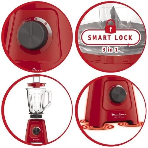 Moulinex Blender Mixeur Électrique Blendforce Bol Plastique 2L - 600W- Lm420510 - Rouge