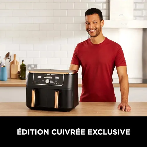 Friteuse sans huile Ninja Foodi MAX DualZone Air Fryer, 2 Tiroirs, 9,5L 6en1  Cuivre/Noir