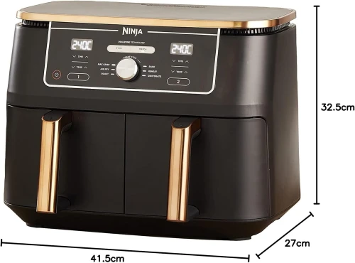 Friteuse sans huile Ninja Foodi MAX DualZone Air Fryer, 2 Tiroirs, 9,5L 6en1  Cuivre/Noir
