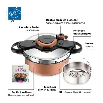 Seb Autocuiseur - Clipso Minut' Duo  P4705101 5L Effet Cuivre