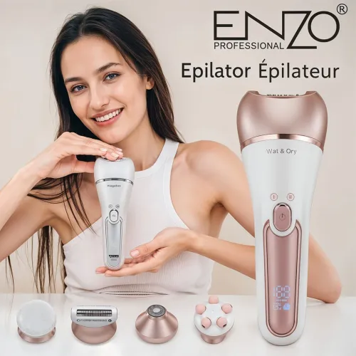 Épilateur sans fil Enzo Wet & Dry avec 10 accessoires مزيل شعر للنساء 