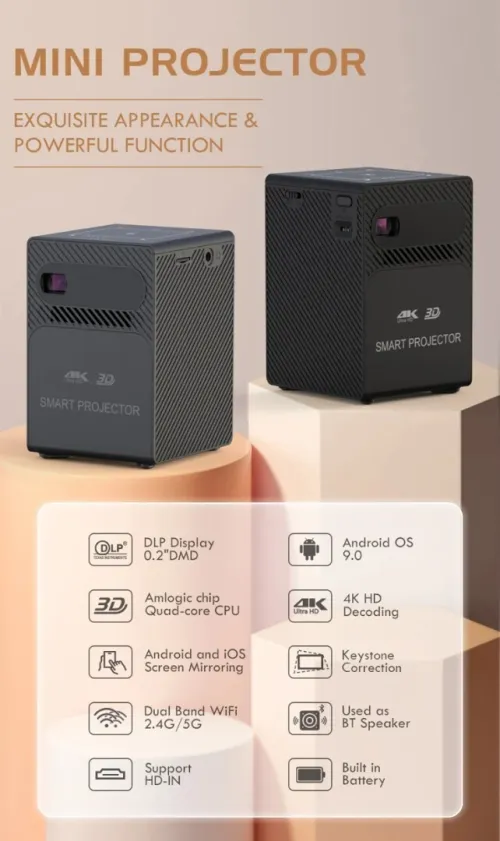 DATA SHOW MINI 4K BLUTOOTH+WIFI AVEC BATTERIE