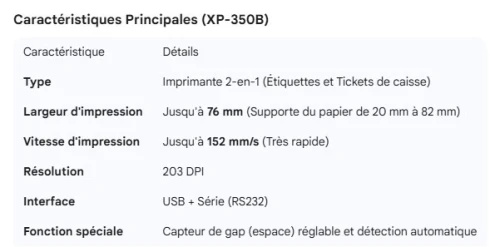 Imprimante Code à Barre Xprinter XP-350B (80mm) - Neuf