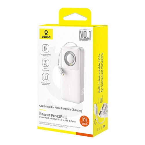 Batterie externe Powerbank Baseus Free2Pull 20000 mAh 65 W câble USB-C rétractable Power Bank