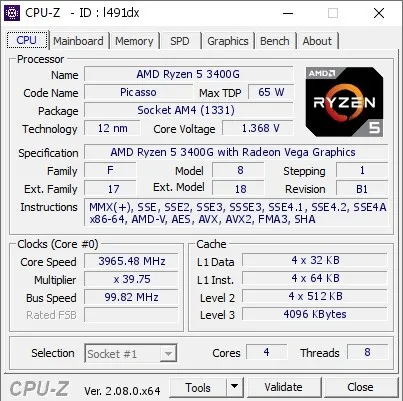 AMD Ryzen 5 3400G Wraith Spire Edition (3.7 GHz - 4.2 GHz)  GPU Intégré Vega 11
