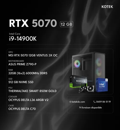 STATION DE TRAVAIL / PC GAMER - i9-14900K / RTX 5070 12GB / 32GB RAM DDR5 / 512 GB SSD NVME