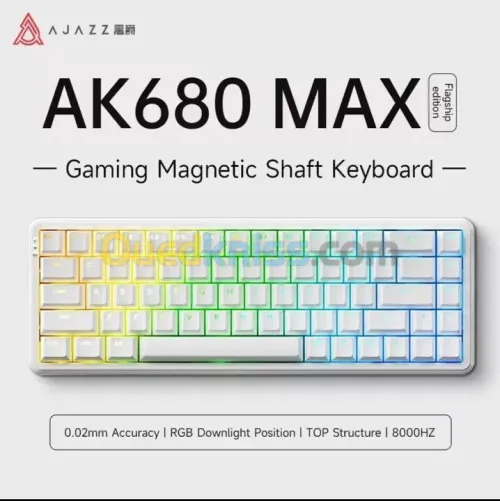 CLAVIER GAMING MÉCANIQUE AJAZZ AK680 MAX WHITE - MAGNETIC SWITCH - HOT SWAP - 8K POLLING RATE - RGB