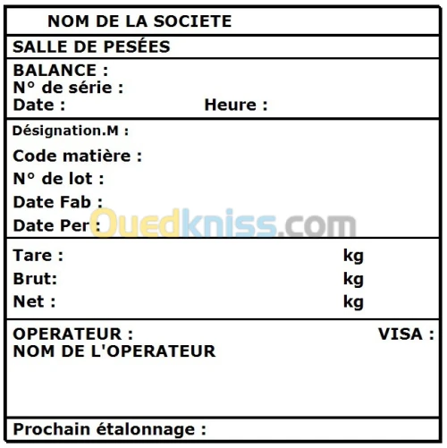 TICKET DE PESÉES DATA INTEGRITY BALANCE BASCULE MIZANE 
