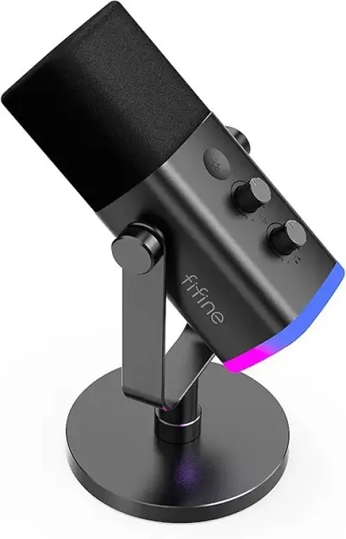 FIFINE AmpliGame AM8 USB/XLR Dynamic Microphone RGB, Touche-mute, Live Monitoring