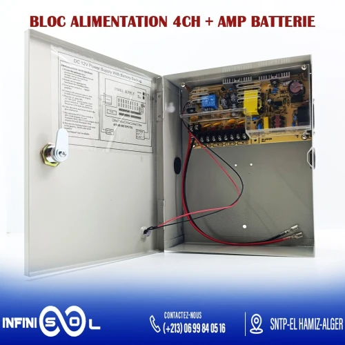 BLOC ALIMENTATION 4CH 12V 5A AVEC BATTERIE 