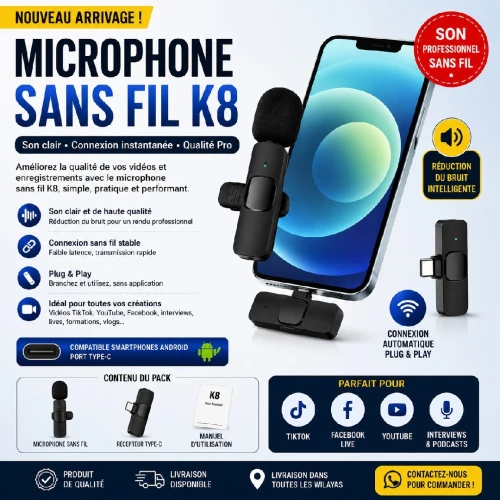 Microphone cravate sans fil K8 original