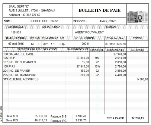 Gestion Paie+RH Excel