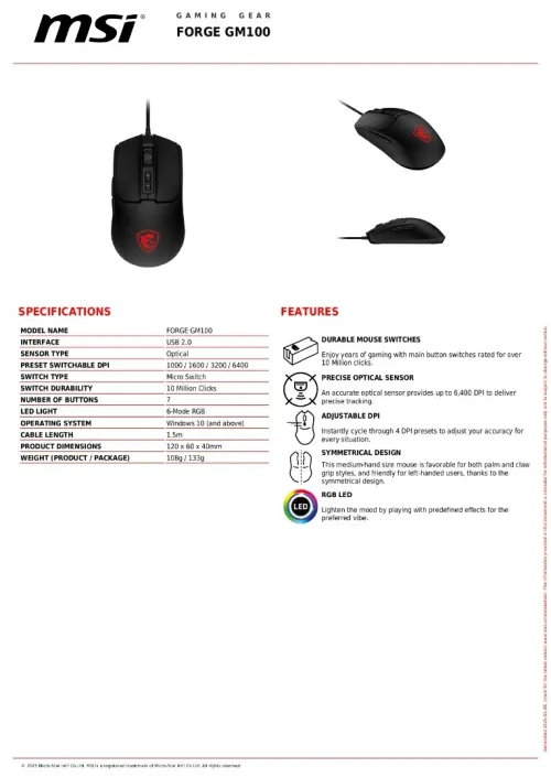 Clavier et souris gaming MSI VIGOR GK20 et FORGE GM100