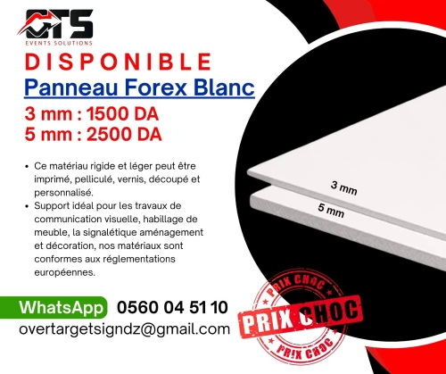 Vente matériels de PUBLICITÉ PRIX CHOK FOREX, PMMA, Stop trottoir en aluminium.