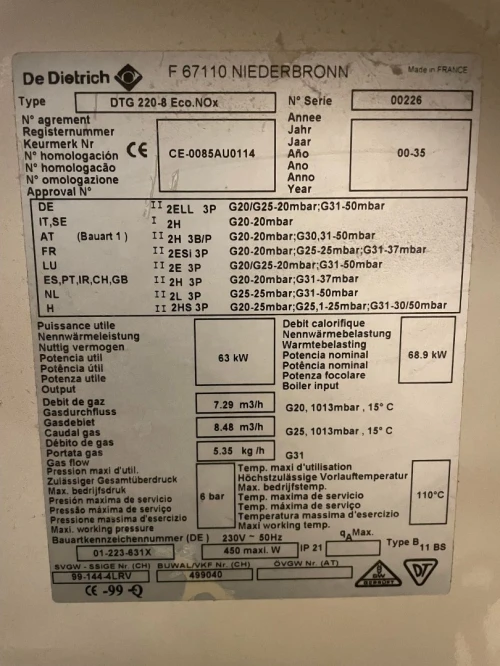De Dietrich Au Sol 6bar 68,9KW DTG 220-8 Eco,NOx