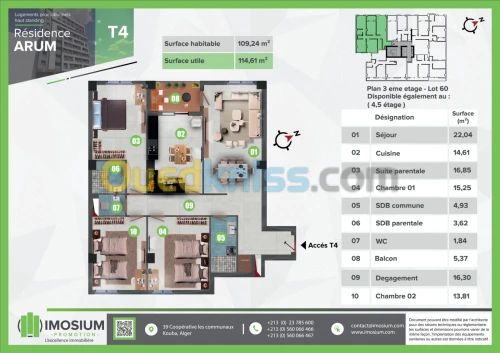 Vente Appartement F4 Alger Hussein dey