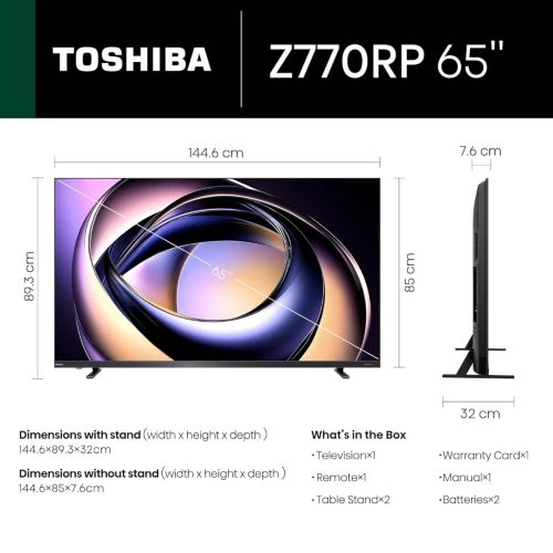 TELEVISEUR TOSHIBA 65" Z770 SMART TV VIDAA 165HZ MINI LED