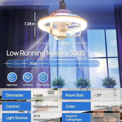 Lampe Ventilateur E27 RGB Éclairage Multicolore et Contrôle à Distance
