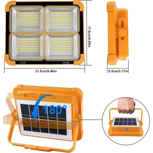 Projecteur LED Rechargeable 150W avec Panneau Solaire  مصباح تخييم عالي السطوع