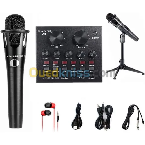 V8 Externe Live Carte Son avec Microphone Set  بطاقة صوت مع ميكروفون للتسجيلات الصوتية