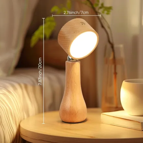 Lampe de Table LED en Bois  Sans Fil, Tactile, Lumière 4000K