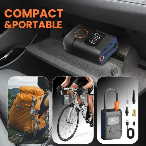 Gonfleur Électrique Portable  Manomètre Digital et Lumière LED