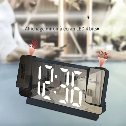 Réveil Projecteur avec Écran Miroir et Affichage Grand Format  ساعة منبه