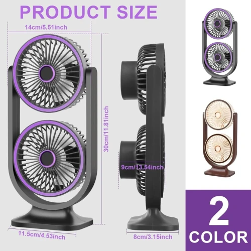 Ventilateur USB Double Tête  Refroidissement Réglable 3 Modes