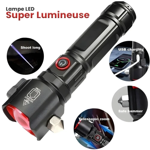 Lampe Torche Multifonctionnel LED Puissante Rechargeable par USB  طورش عالي السطوع