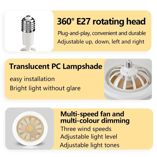 Plafonnier Ventilateur 2-en-1  Éclairage LED et Ventilation Moderne Silencieuse avec Télécommande 30W 220V