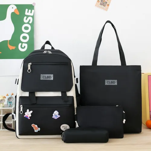 Ensemble de sacs décole Kawaii pour adolescents  4Pcs CLBD V1 Noir