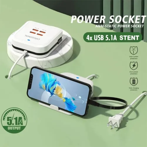 Chargeur Multiports 4 USB  Station Universelle à Charge Rapide avec Câble Type-C