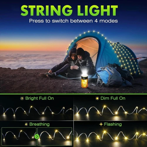 Lampe de Camping avec Guirlande Lumineuse 15m Enroulable, Ambiance Garantie !