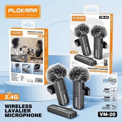 Microphone Sans Fil Double  Enregistrement Stable Plokama VM-20 2,4 GHz