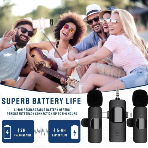 Microphone cravate sans fil 3 en 1 Plug and Play avec puce de réduction du bruit  ميكروفون لاسلكي