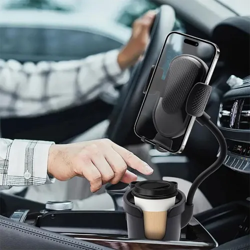 Support de téléphone pour voiture avec porte-gobelet rotation à 360