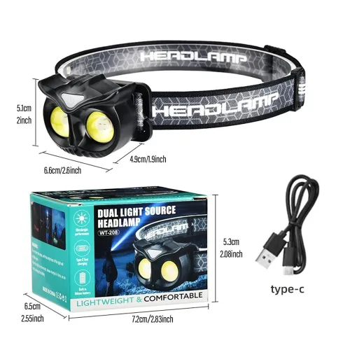 Hibou Lampe frontale LED rechargeable 1500 lumens, 5 modes, étanche IPX4