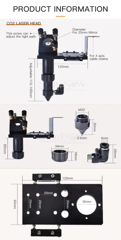 full Kit pour laser co2 + 20mm lens et 3 meroires