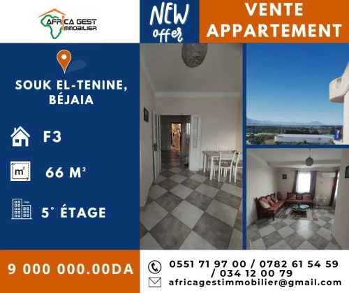 Vente Appartement F3 Béjaïa Souk el thenine